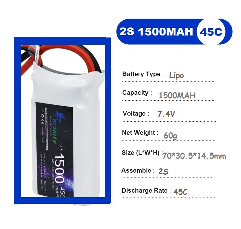 2PCS 7.4V Lipo 2S Battery 1500 - Drone Racing Battery recension och pris