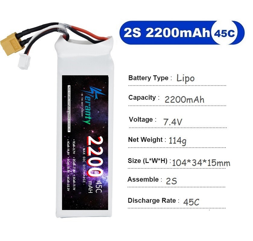 2PCS 7.4V Lipo 2S Battery 1500 - Drone Racing Battery recension och pris