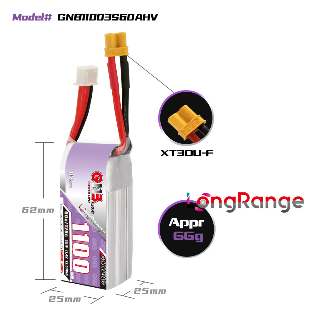 GNB 1100mAh 2S 3S 4S 6S 60C/12 - Drone Racing Battery recension och pris